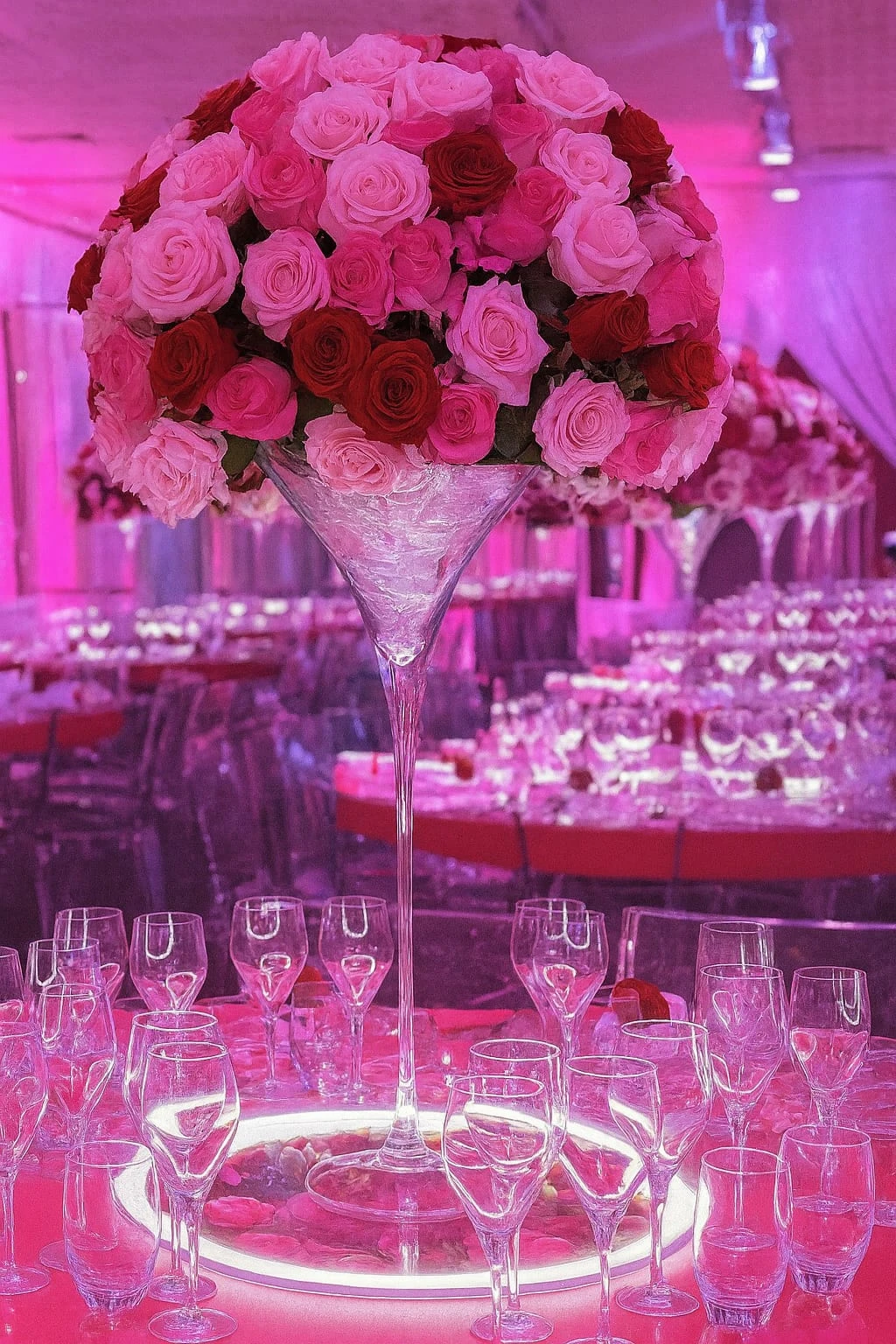 Centre de table avec roses pour gala